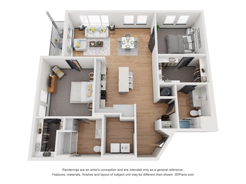 Floor plan for 2 beds, 2 baths, 1295 sqft